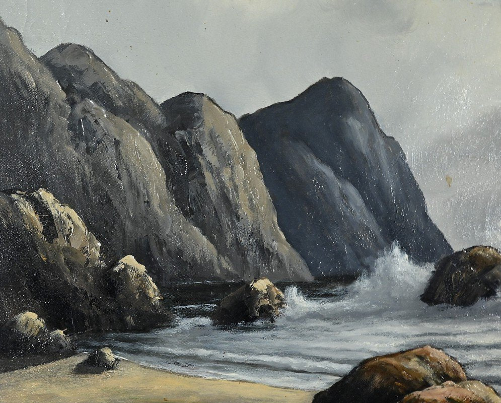 Carbu, Coastal Scene, 1950s, Oil on Canvas, Framed