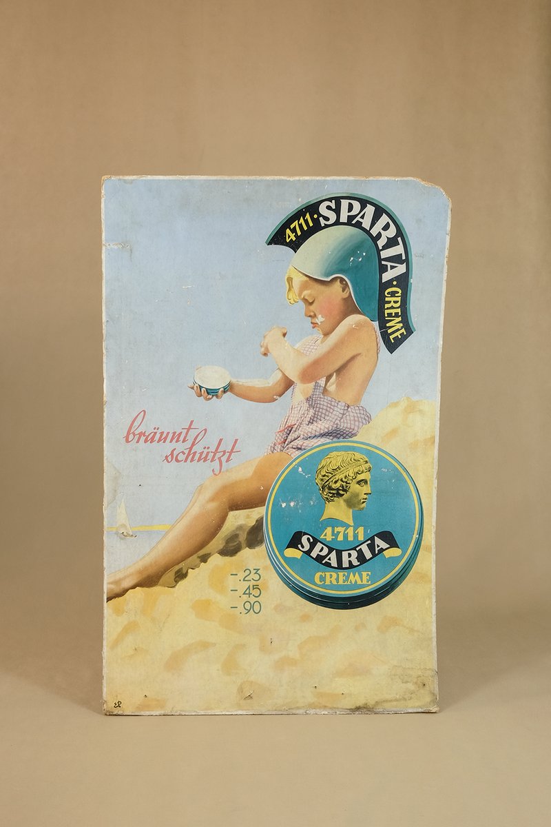 Cardboard Sparta Cream Advertising Sign by E. Pohl, 1950s