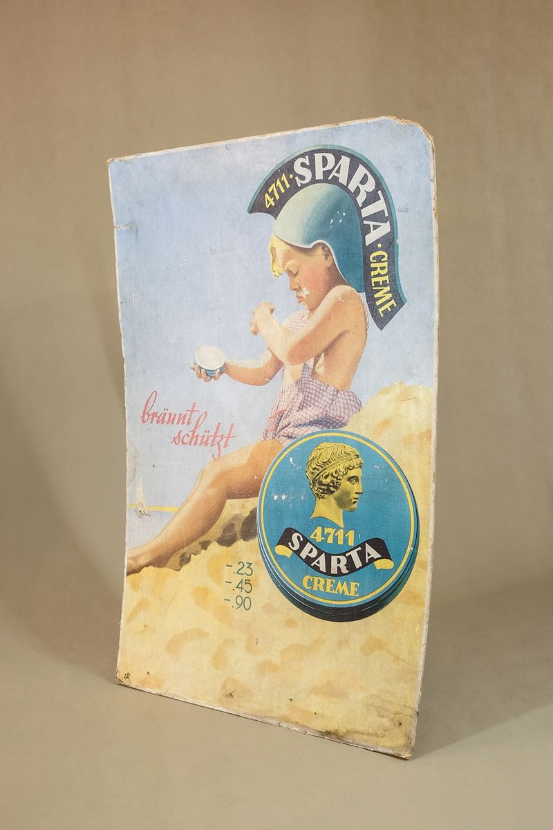 Cardboard Sparta Cream Advertising Sign by E. Pohl, 1950s