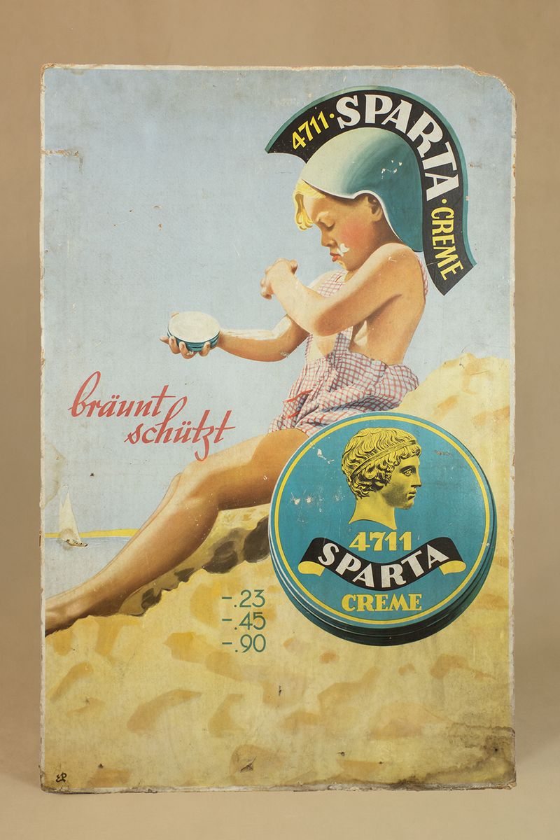 Cardboard Sparta Cream Advertising Sign by E. Pohl, 1950s