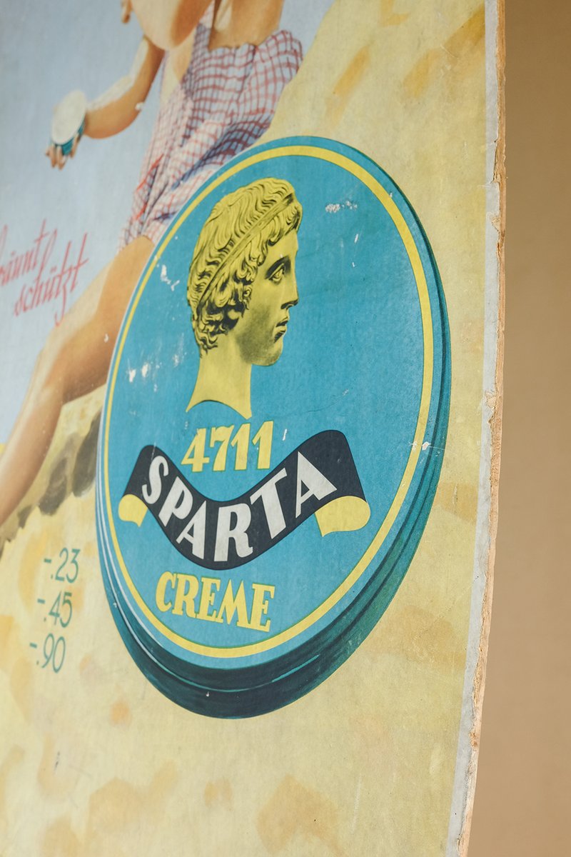 Cardboard Sparta Cream Advertising Sign by E. Pohl, 1950s