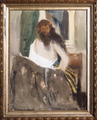 Carl Fischer, The Back of a Girl, 19th-Century, Watercolor-SA-850504