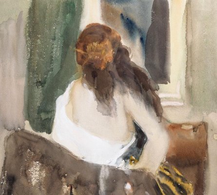 Carl Fischer, The Back of a Girl, 19th-Century, Watercolor-SA-850504