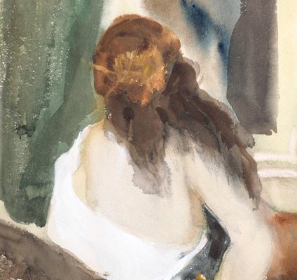 Carl Fischer, The Back of a Girl, 19th-Century, Watercolor-SA-850504