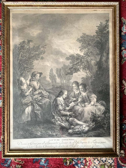 Carle Van Loo, Spanish Conversation and Reading, 1754, Engraving, Framed