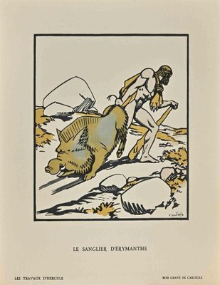 Carlège, Le Sanglier d'Erymanthe, Original Woodcut Print, Early 20th Century-ZCI-1403508