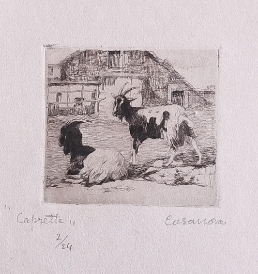 Carlo Casanova, The Goats, Etching, Early 20th Century