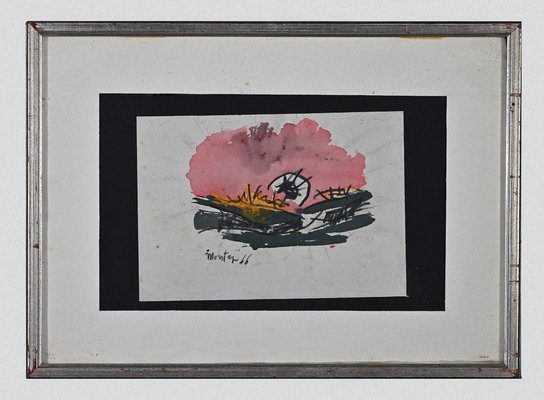 Carlo Montesi, Pink Composition, Original Watercolor, 1966-ZCI-1379028