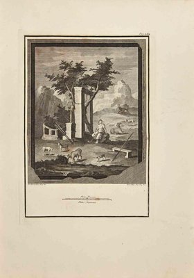 Carlo Oraty, Roman Temple with Shepherd, Etching by Giussepe Aloja, 18th Century-ZCI-2025226