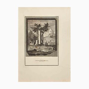 Carlo Oraty, Roman Temple with Shepherd, Etching by Giussepe Aloja, 18th Century-ZCI-2025226