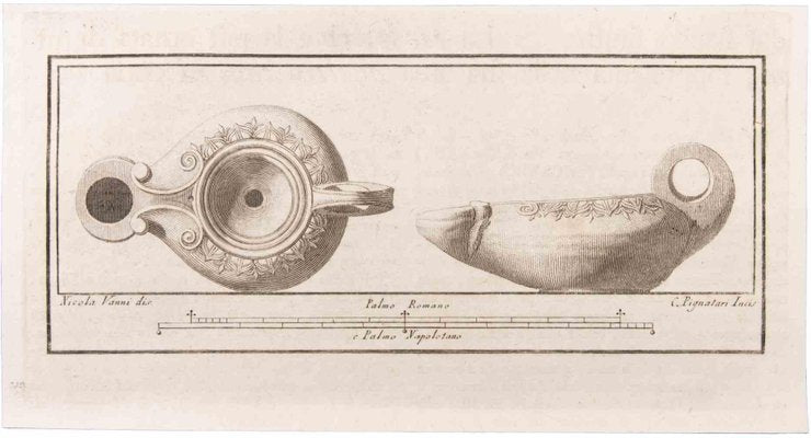 Carlo Pignatari, Oil Lamp with Decoration, Etching, 18th Century-ZCI-1760593