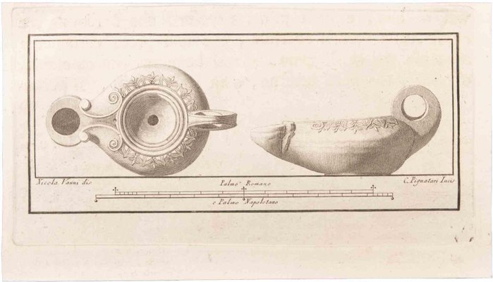 Carlo Pignatari, Oil Lamp with Decoration, Etching, 18th Century-ZCI-1760802