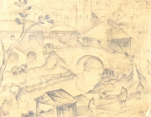 Carmelo Borg Pisani, Futurist City, Pencil Drawing, Early 20th Century-ZCI-1770072