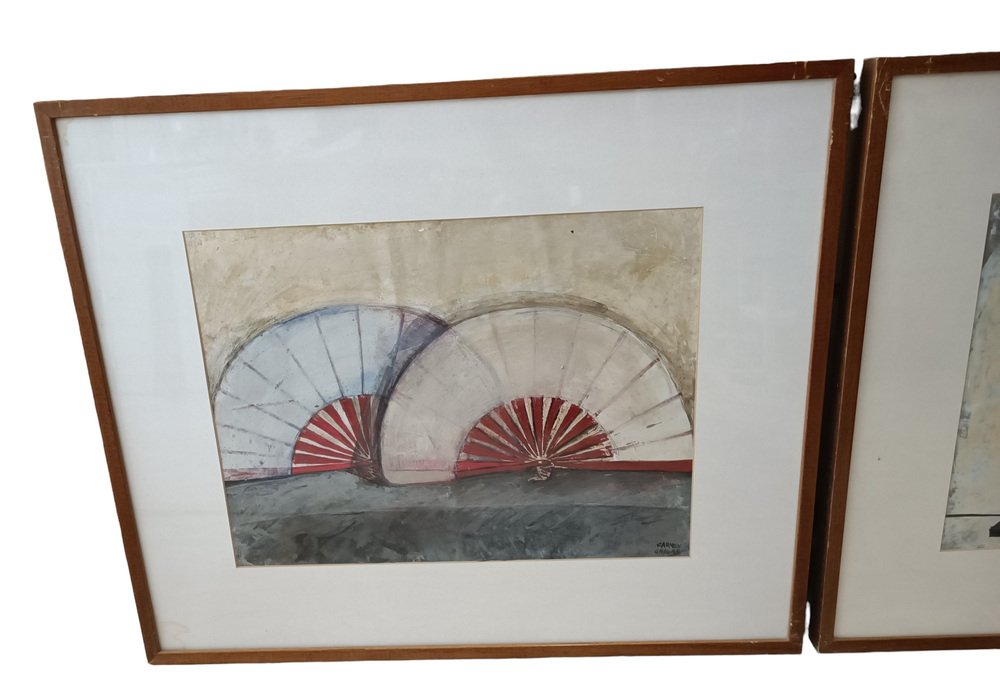 Carmen Grau, Fans, 1990s, Pastel Drawings, Framed, Set of 2