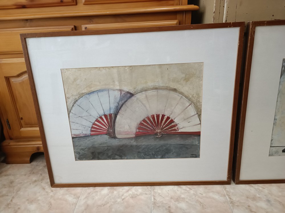 Carmen Grau, Fans, 1990s, Pastel Drawings, Framed, Set of 2