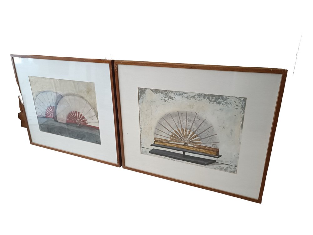 Carmen Grau, Fans, 1990s, Pastel Drawings, Framed, Set of 2