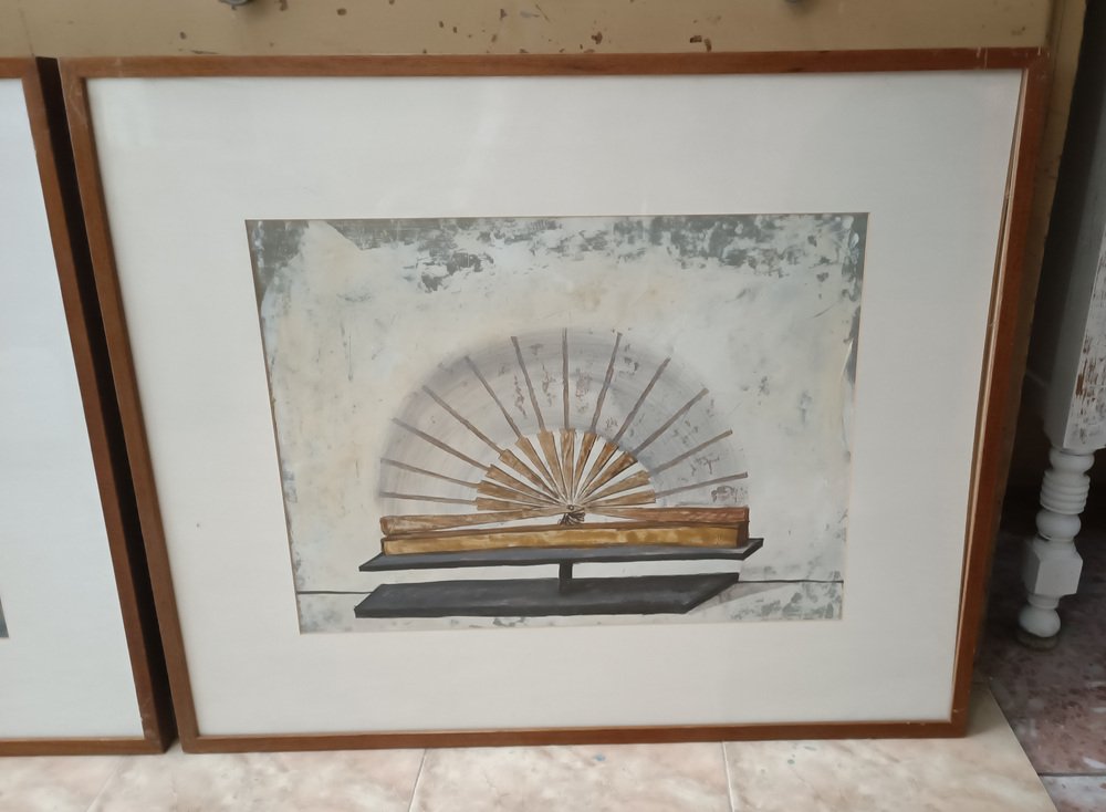 Carmen Grau, Fans, 1990s, Pastel Drawings, Framed, Set of 2