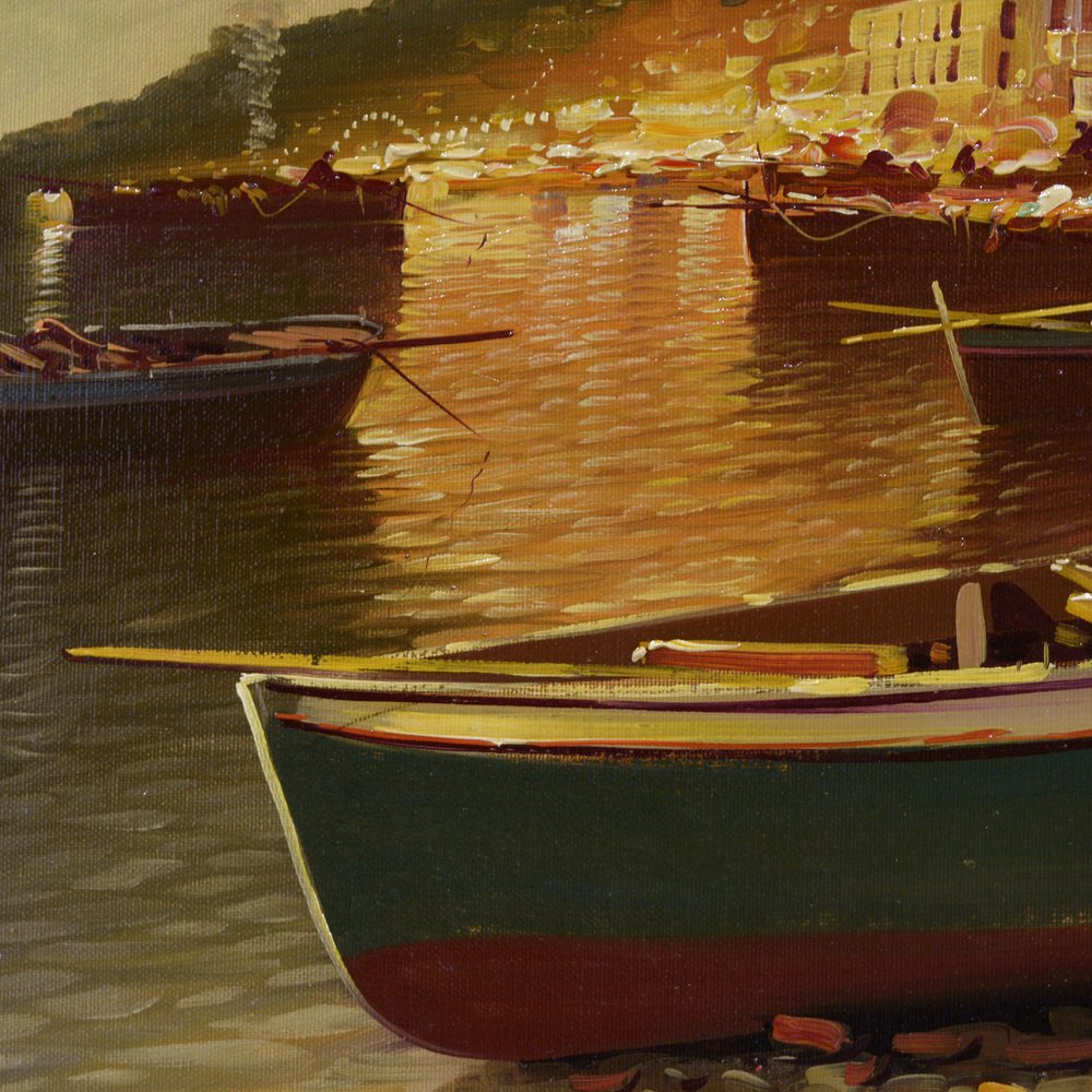 Carmine Zenna, Coastal Evening Scene in Naples, Oil on Canvas, 1980s