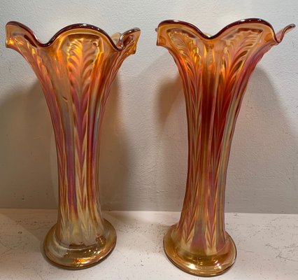 Carnival Glass Vases, 1930s, Set of 2-IKW-843833