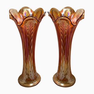 Carnival Glass Vases, 1930s, Set of 2-IKW-843833