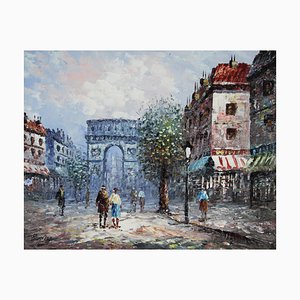 Caroline Burnett, Arc De Triomphe Street Scene, 1930s, Oil on Canvas-ZYI-1350548