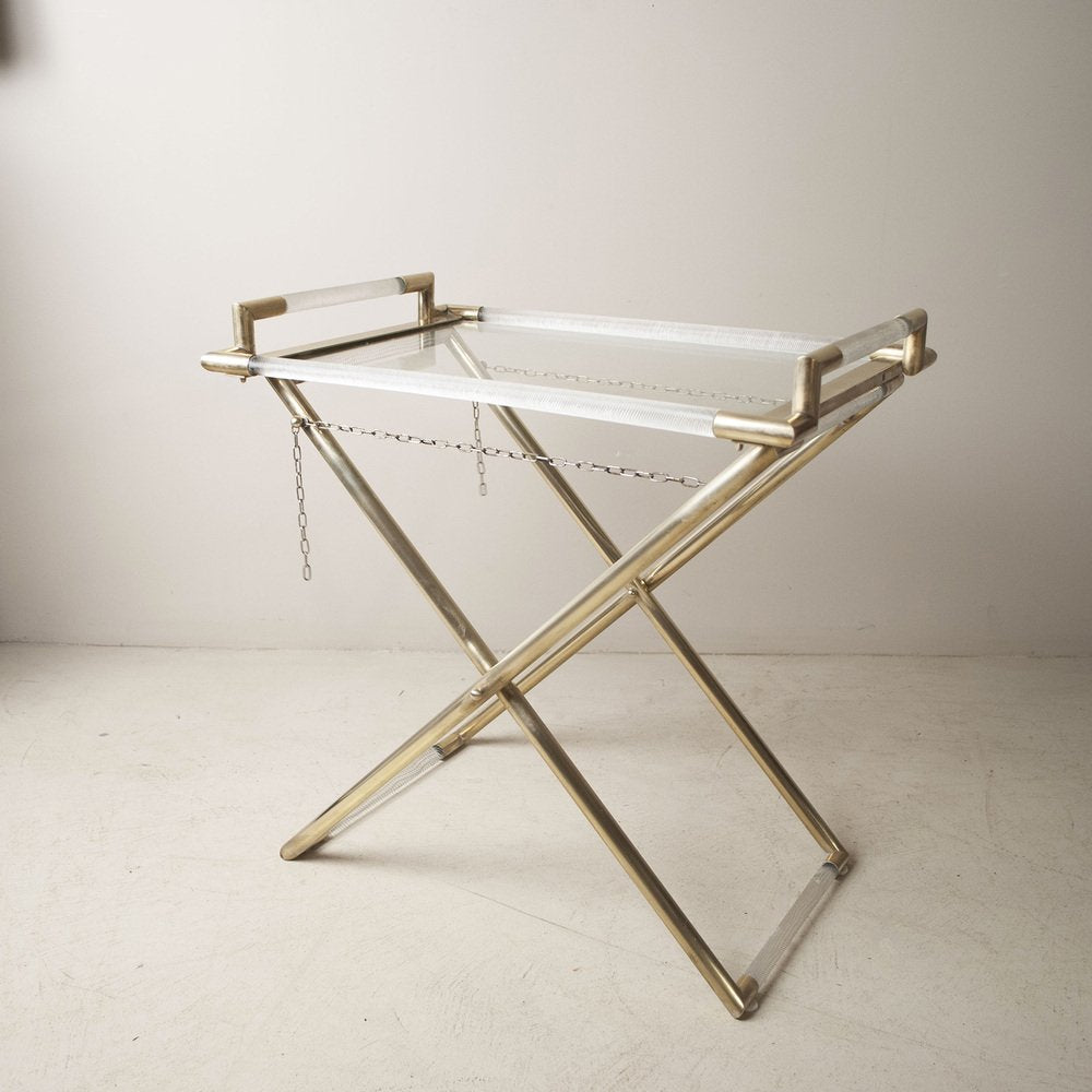 Cart in Worked Glass and Brass with Removable Tray by Barovier & Toso, 1950s