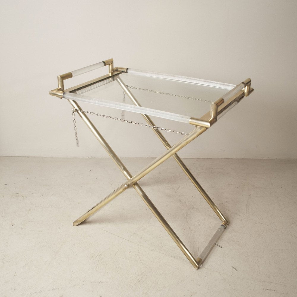 Cart in Worked Glass and Brass with Removable Tray by Barovier & Toso, 1950s