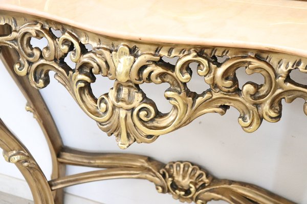 Carved and Gilded Wood Console Table with Mirror, 1930s-DCO-1334649