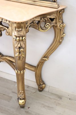 Carved and Gilded Wood Console Table with Mirror, 1930s-DCO-1334649