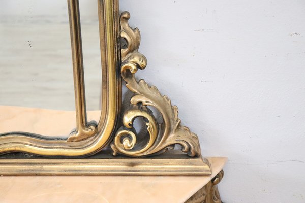 Carved and Gilded Wood Console Table with Mirror, 1930s-DCO-1334649