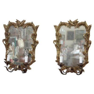 Carved and Gilt Wood Sonces with Mirror, 1920s, Set of 2-DCO-1389720