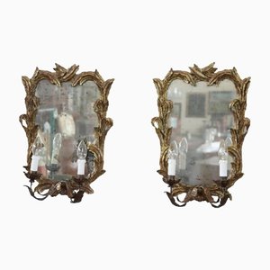 Carved and Gilt Wood Sonces with Mirror, 1920s, Set of 2-DCO-1389720