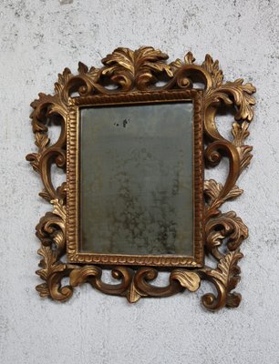 Carved and Golden Mirror in Linden Wood, 1970s-IYX-1735362