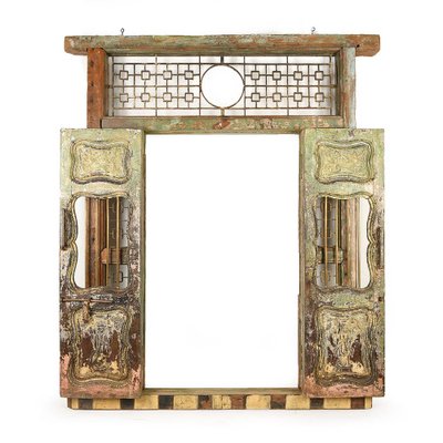 Carved and Patinated Wooden Door and Frame-NQ-840950