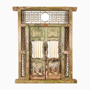 Carved and Patinated Wooden Door and Frame-NQ-840950