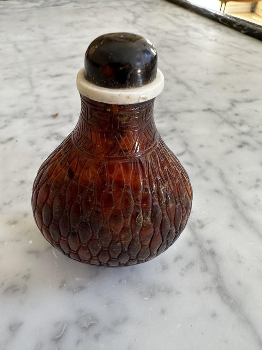 Carved Asian Amber Snuff Bottle