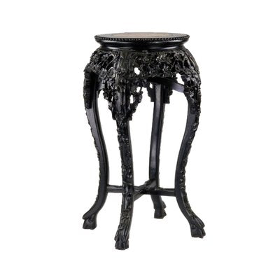 Carved Chinese Ebony Vase Stand with Marble-WMV-1221268