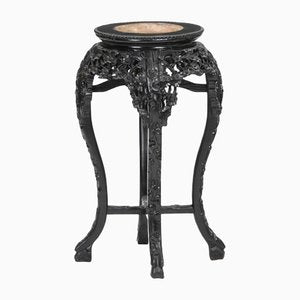 Carved Chinese Ebony Vase Stand with Marble-WMV-1221268