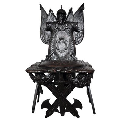 Carved Ebonised Wood Grand Tour Military Trophy Chair, 1860-FDW-2039608