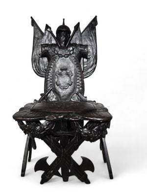 Carved Ebonised Wood Grand Tour Military Trophy Chair, 1860-FDW-2039608