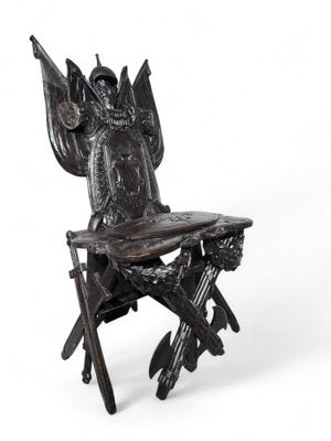 Carved Ebonised Wood Grand Tour Military Trophy Chair, 1860-FDW-2039608