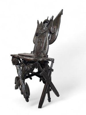 Carved Ebonised Wood Grand Tour Military Trophy Chair, 1860-FDW-2039608