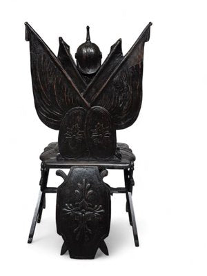 Carved Ebonised Wood Grand Tour Military Trophy Chair, 1860-FDW-2039608