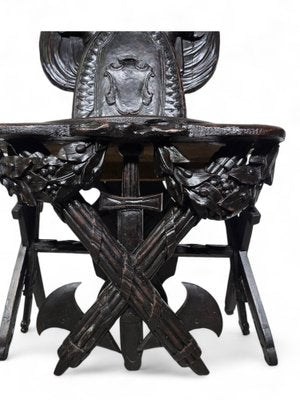 Carved Ebonised Wood Grand Tour Military Trophy Chair, 1860-FDW-2039608