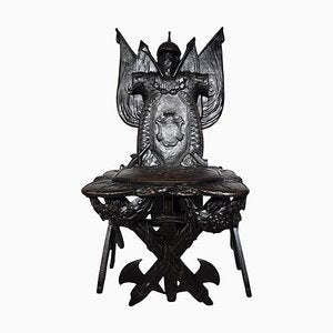 Carved Ebonised Wood Grand Tour Military Trophy Chair, 1860-FDW-2039608