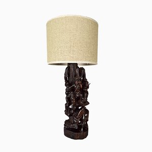 Carved Ebony Table Lamp, 1950s-XNH-564548