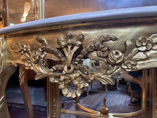 Carved Gilt Wood Marble Top Console Table with Mirror-NSG-1717785