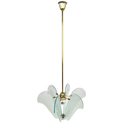 Carved Glass & Brass Chandelier, Italy, 1950s-LYQ-1171389