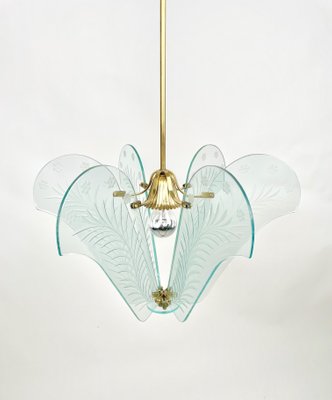 Carved Glass & Brass Chandelier, Italy, 1950s-LYQ-1171389