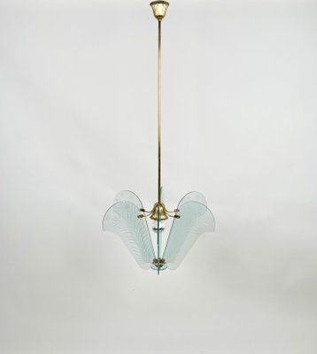 Carved Glass & Brass Chandelier, Italy, 1950s-LYQ-1171389